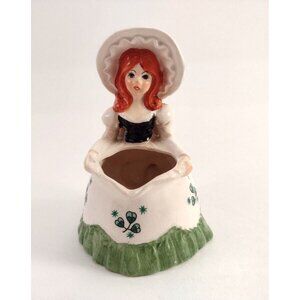 Vintage Lefton IRISH GIRL CREAMER Pitcher Green Eyes Clovers Bonnet Red Hair